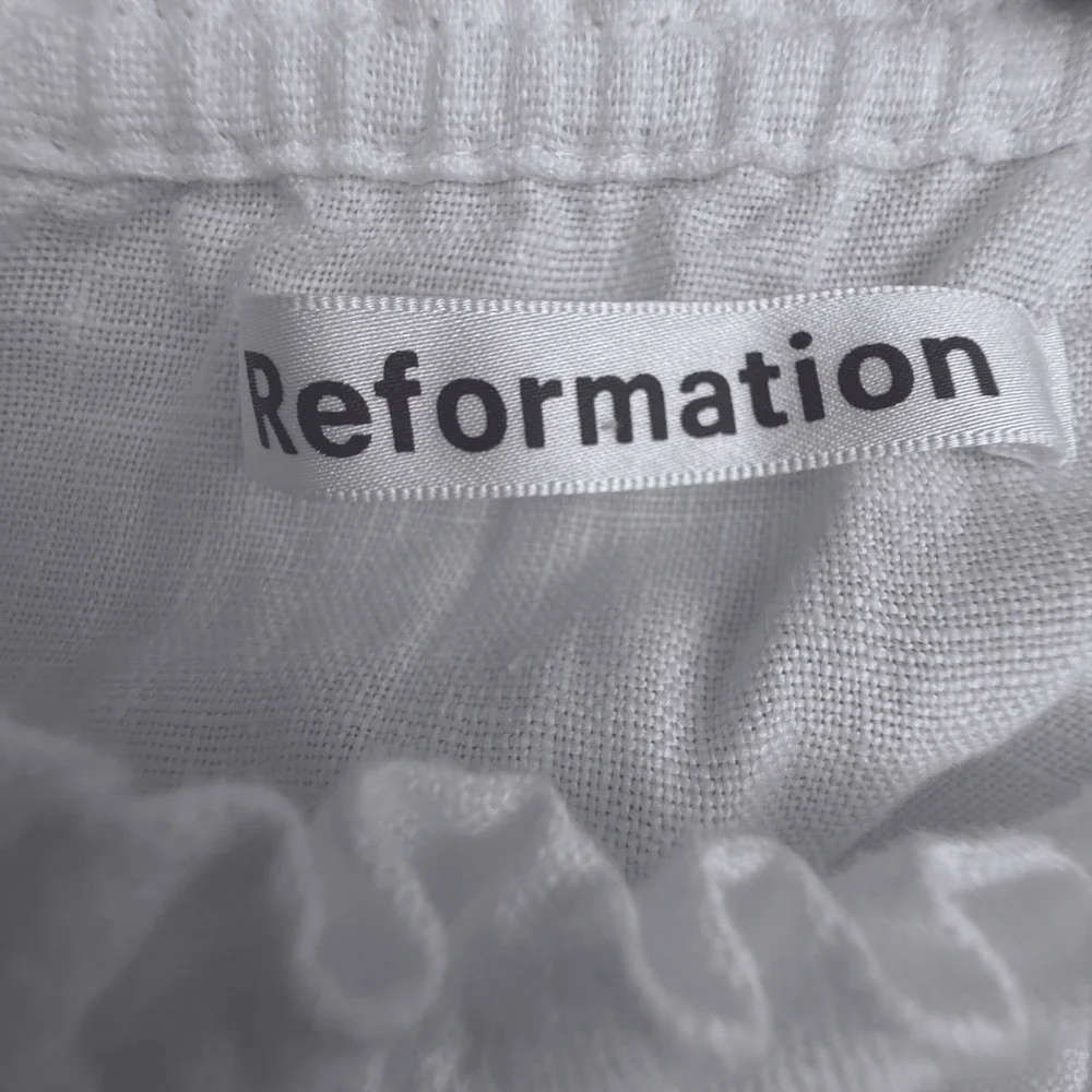 Reformation Oak Grove Linen Smocked Top Women Small White Peasant Puff Sleeve